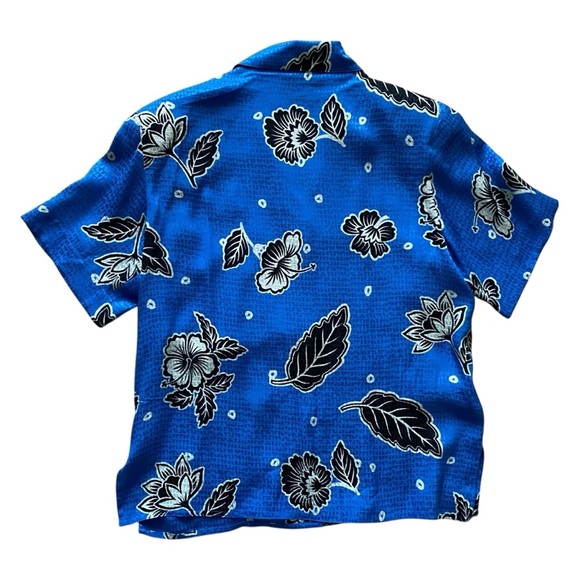 VTG ~ 1980s ~ Anne Klein II ~ Cobalt Blue Hawaiian Button Down Shirt ~ Size 10 - Picture 2 of 5